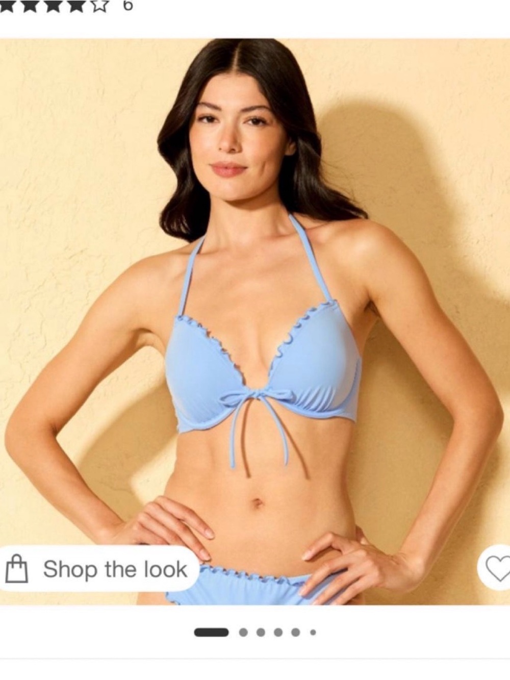 Light Blue Ruffle Trim Halter Bikini Top - Women Swim